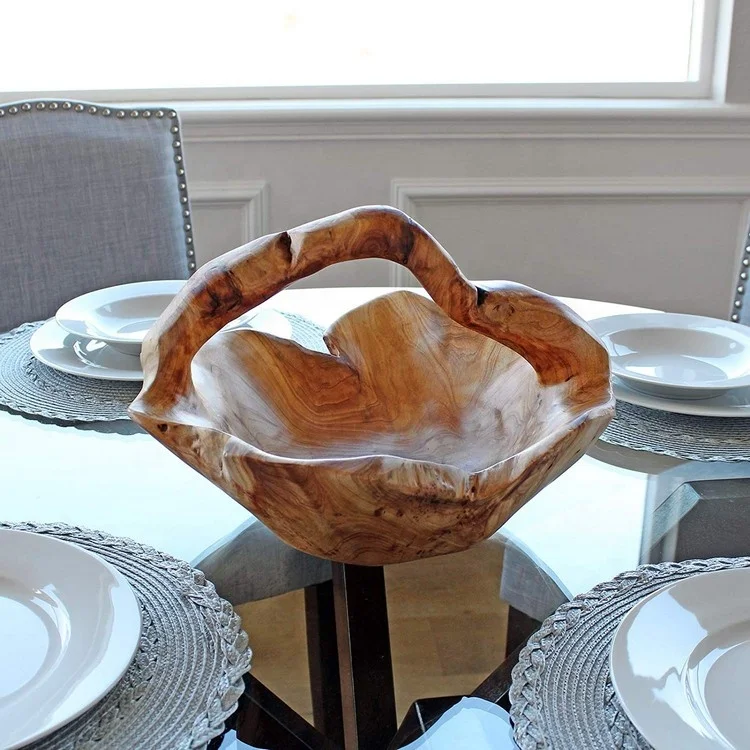 Оптовая продажа уникальный дизайн для домашнего декора элегантная ручная резьба натуральные деревенские корни маленькая большая Деревянная сервировочная чаша фруктового