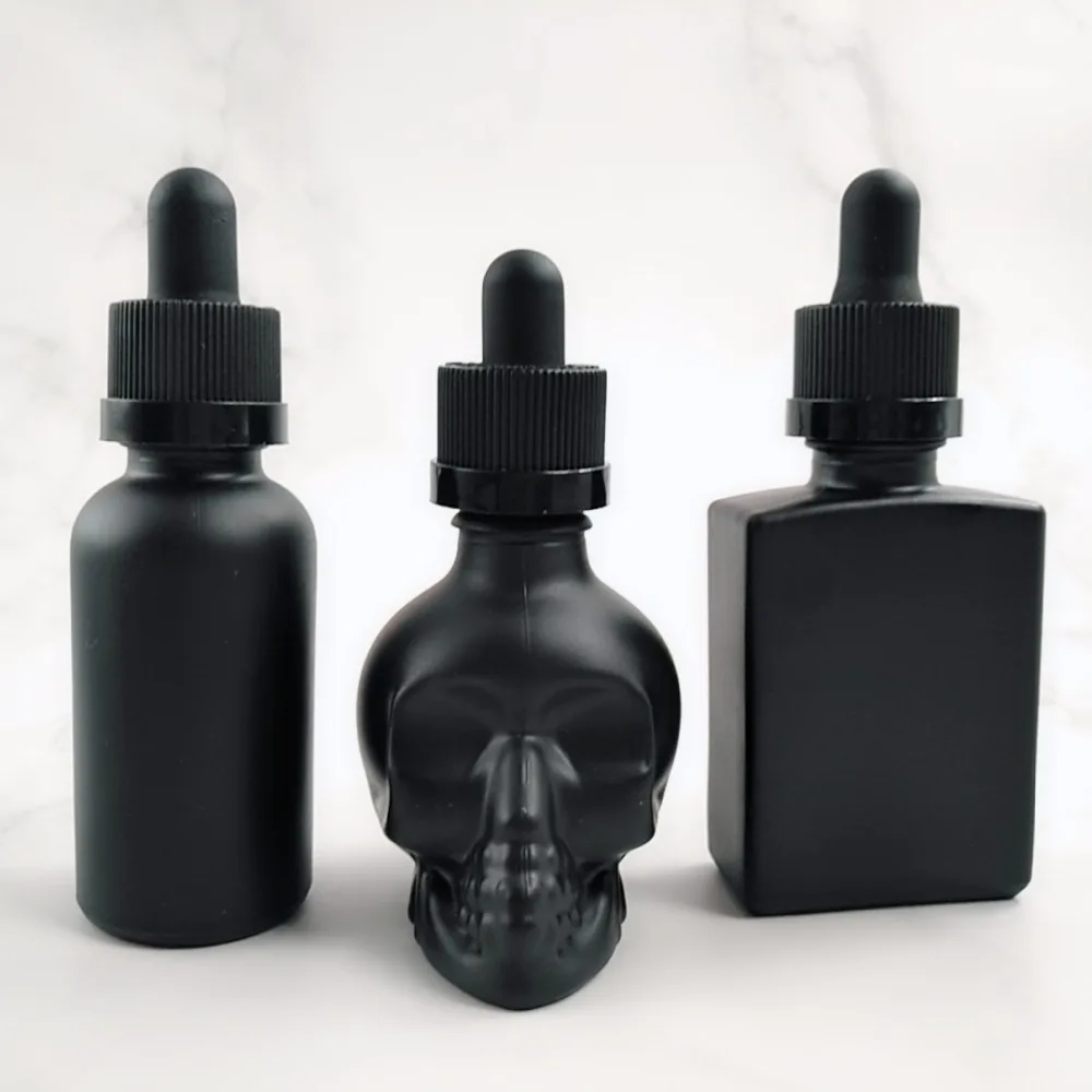 15ml 30ml 50ml matte frosted black rectangle glass dropper bottles for liquid