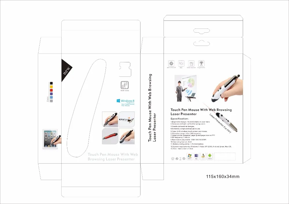 2021 New Product 2.4GHz USB Wireless Optical Pen Mouse Adjustable laser pen 800/1200/1600DPI for PC Laptop iMac Android Tablet