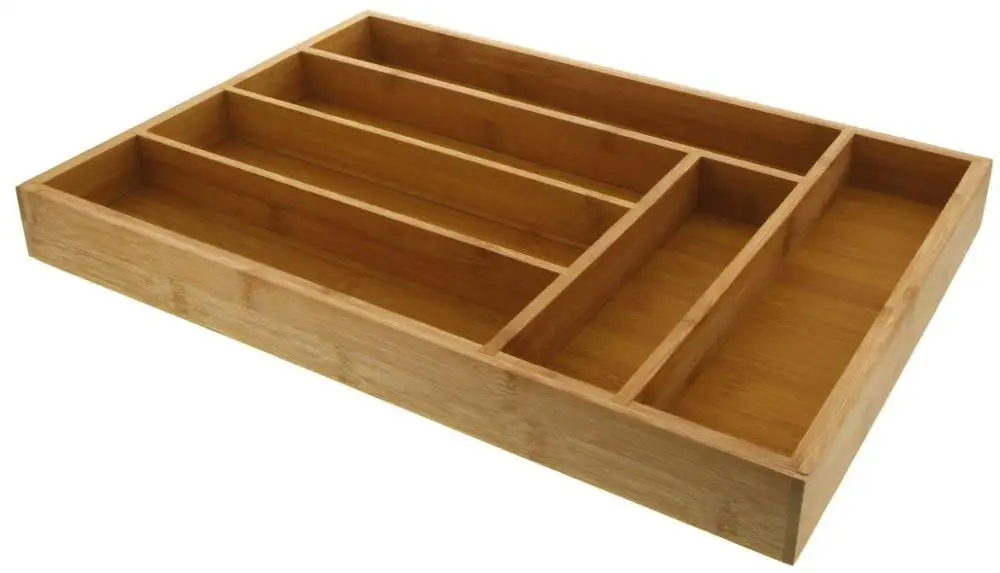 Large 6 Slot Kitchen Drawer Organizer With High Quality Bamboo Cutlery Drawer Organizer