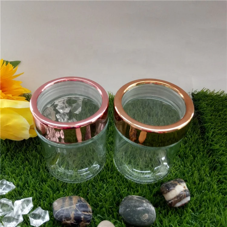 10oz empty transparent new unique glass candle jars with screw gold lids