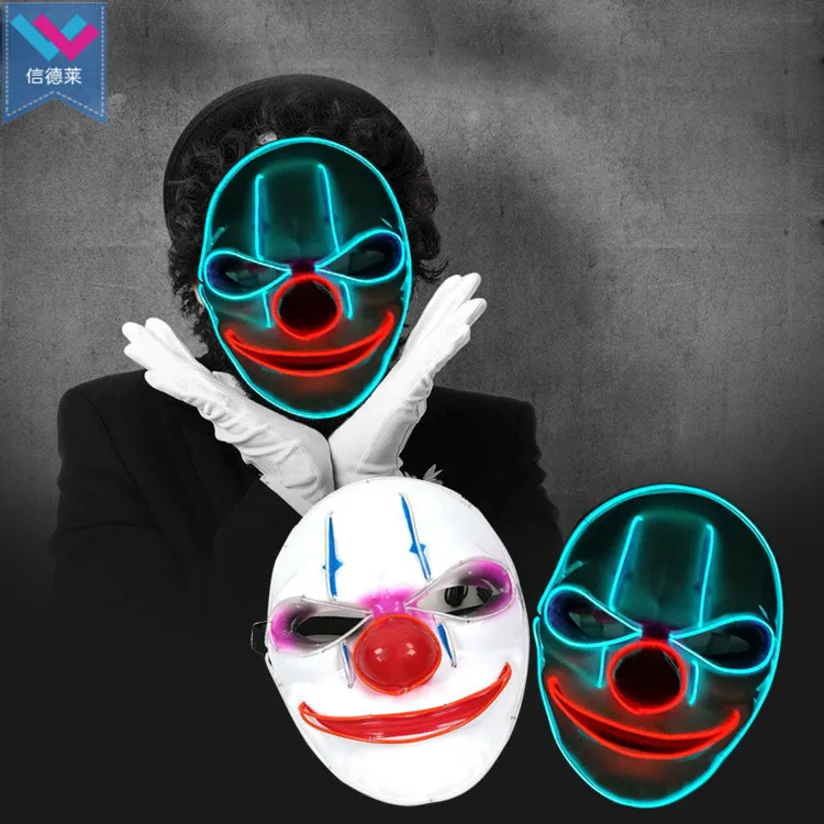 Halloween Mask Clown LED Mask Scary EL Wire Light up Masks Club Party Costume