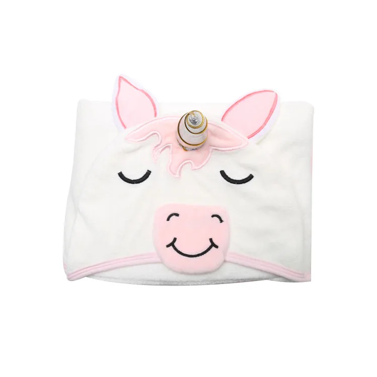 soft organic bamboo 500gsm Pink unicorn baby girl hooded towel with hood 100% cotton bamboo