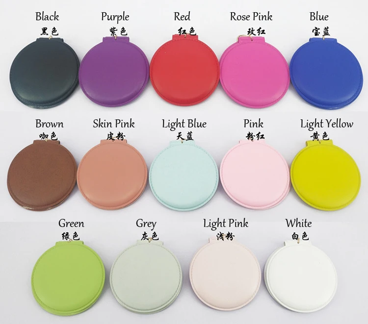 Wholesale In Stock Custom Logo PVC Leather Mirror Keychain Portable Pink Colour Pocket Mirror Keyring