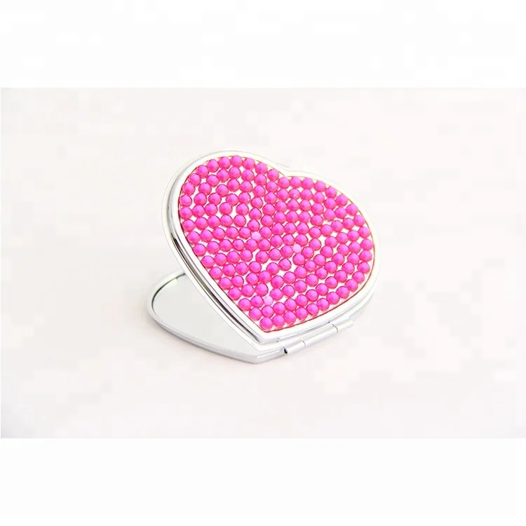 decorative hot pink bling heart pocket mirror