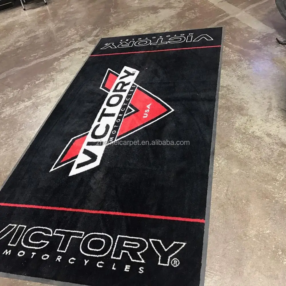 2021 OEM Design 100%Nylon Surface Rubber Backing Pit Carpet Motorcycle Garage Racing Logo Mat