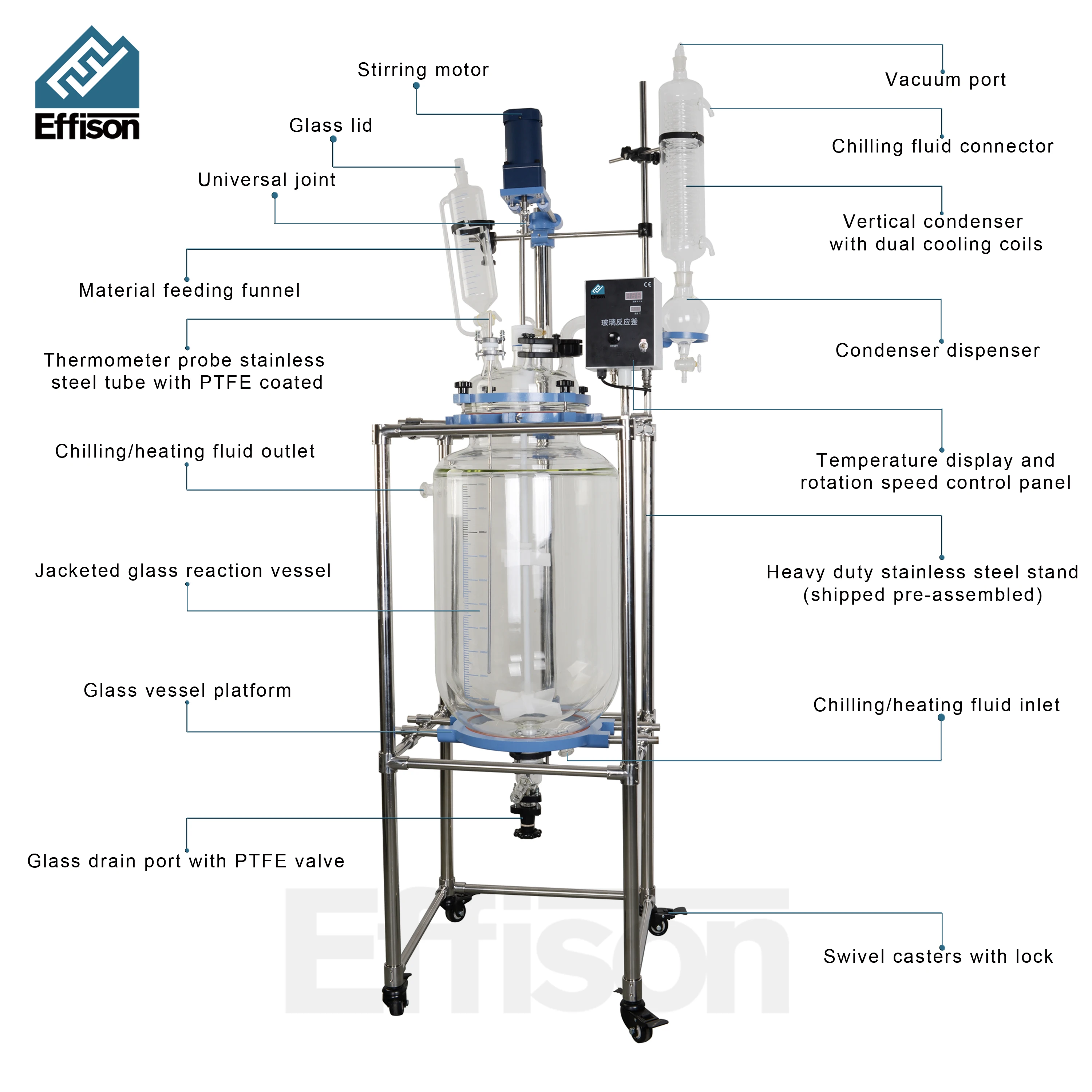 50l Laboratory Chemical Glass Reactor Still with Agitator
