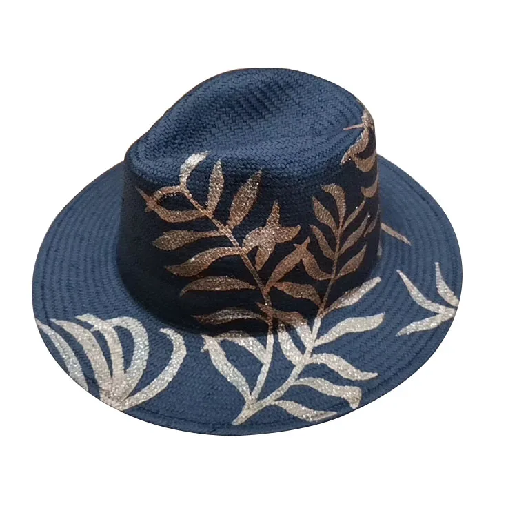 2019 new design panama paper straw hat fashion flower painting straw hats wholesale