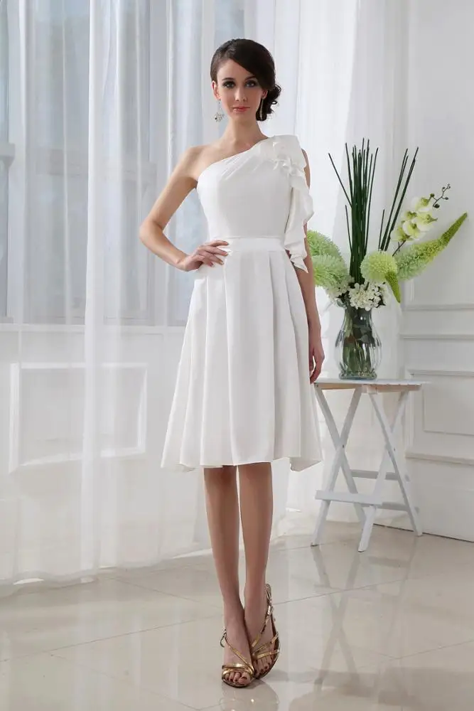 
ED007 Haute Couture Girls Prom Dress Formal Dinner Dress Appliqued One Shoulder Satin short evening dress 