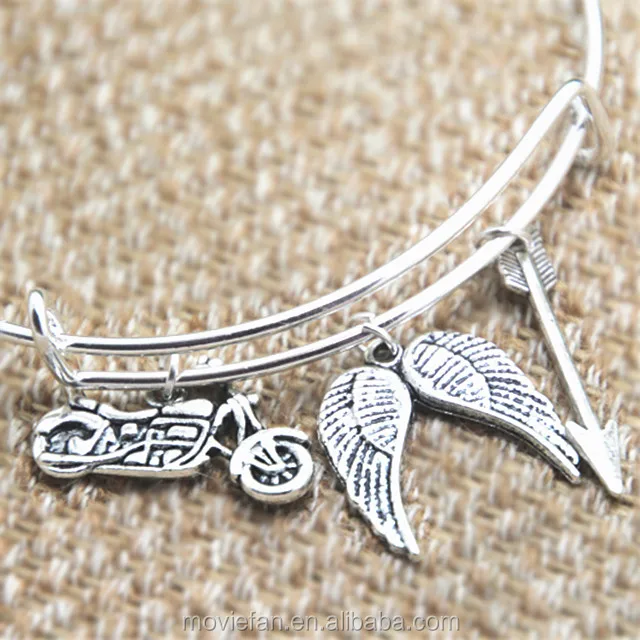 The Dead Daryl inspired bracelet motorcycle Angel wings arrow charm bangle bracelet