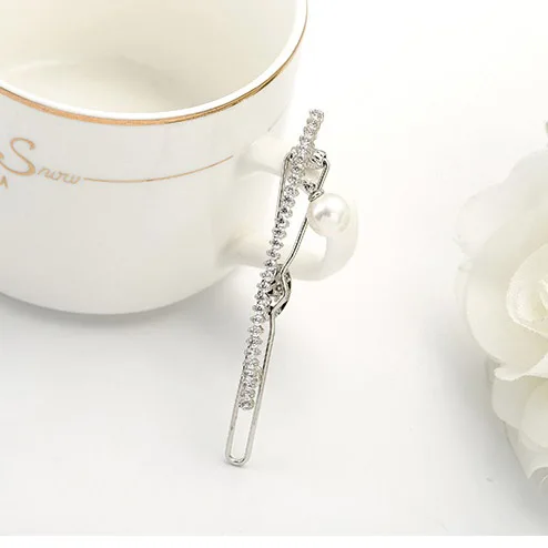 Оптовая продажа, модные свадебные украшения LUOTEEMI, женские заколки для волос с белым золотым покрытием и фианитом для подружки невесты, со стразами и белым жемчугом