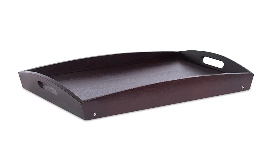 Wooden Bed Tray, Wooden Curved Sides Breakfast Serving Tray with Folding Legs