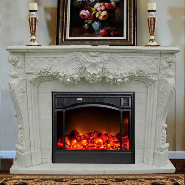 White natural stone marble electrical fireplace for sale