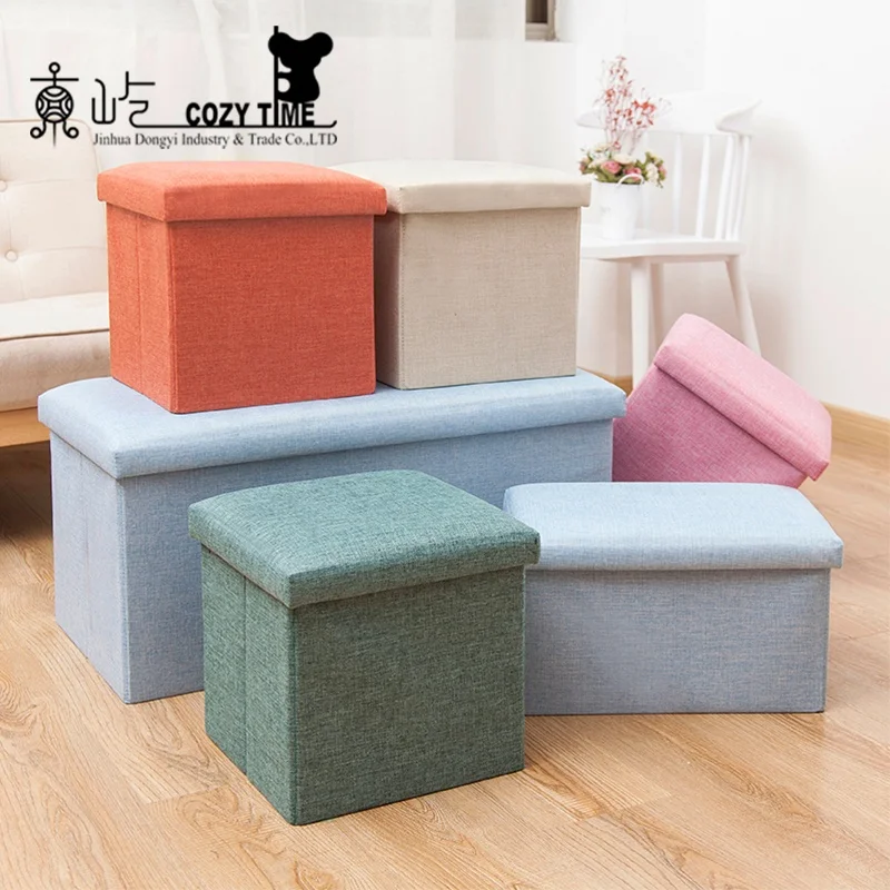 
Large Capacity Linen Fabric Folding Storage Foot Rest Pouf 