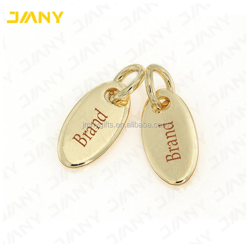 Gold Plated Custom Jewelry Tag,Metal Letters Engraved Tag on Oval Disc Tags