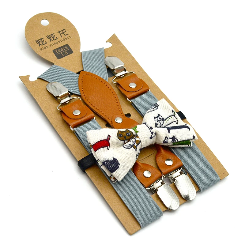 Веселые подтяжки для детей, 4 зажима, 2,5 см, ширина 65 см, подтяжки в британском стиле с галстуком-бабочкой