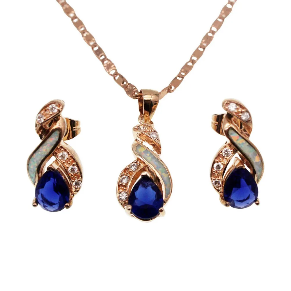 
Hermosa Wholesale Jewelry Sets Australian Ocean Blue White Opal Sapphire Mystic Topaz Pendant Necklace Earrings 
