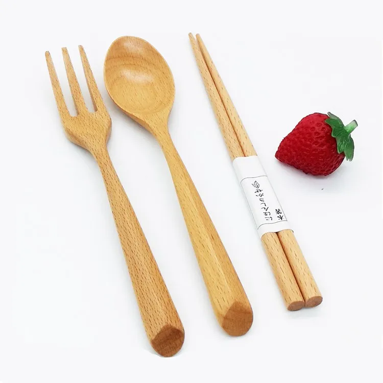 Japanese Design Natural Wooden Material Cutlery Set For Camping