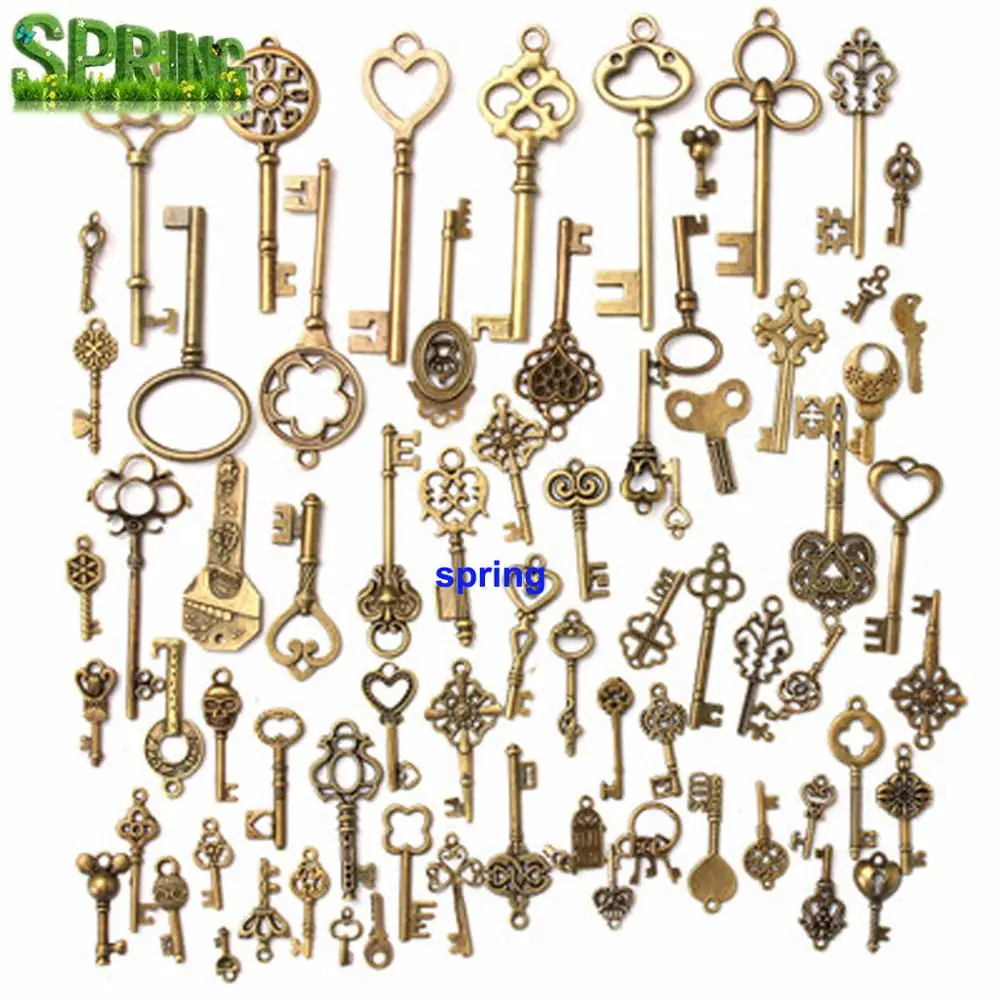 Manufacturer Custom Antique Bronze Keys Vintage Key shaped pendant DIY Pendant Bookmark Metal Charms Decorations