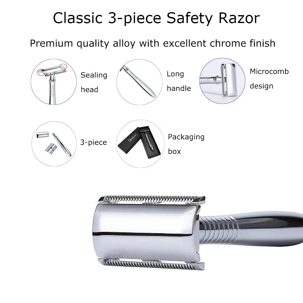 
Double Edge Safety Razor - Wet Shaving Razor for Men & Woman - Classic Barber Shaver + 5 Platinum Blades 