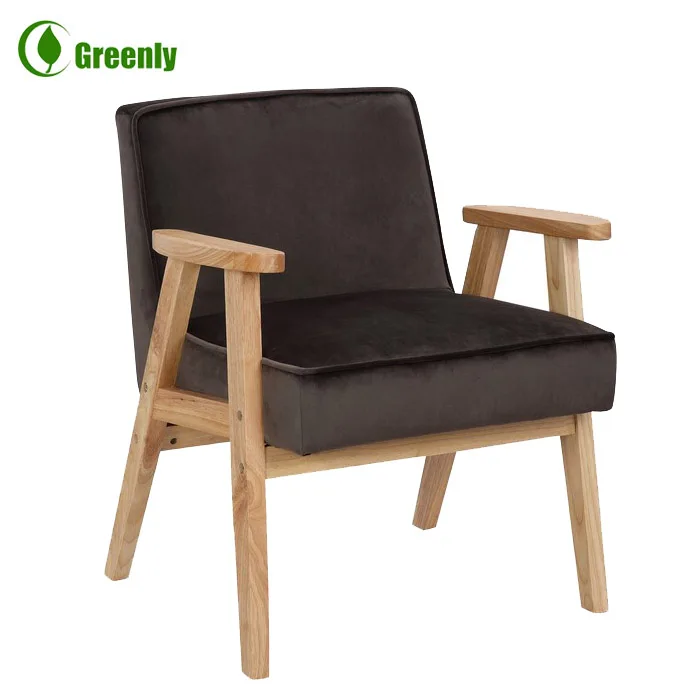 Modern design wooden frame living room arm chair with wooden armrest