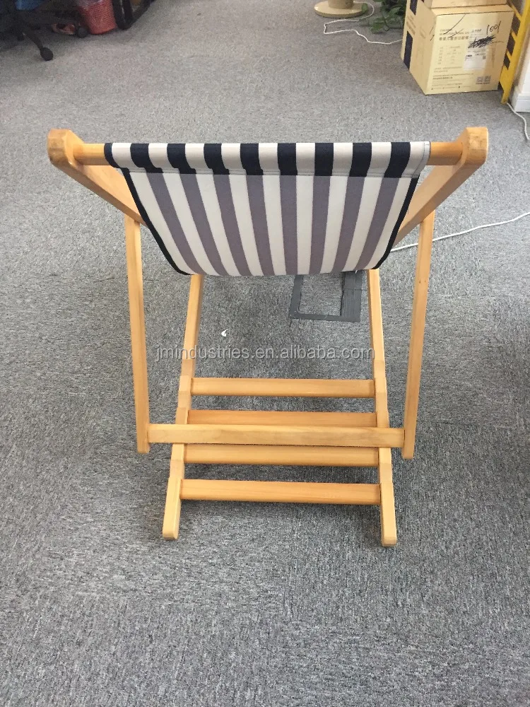 Stripe Wooden Foldable Beach Sling Chair