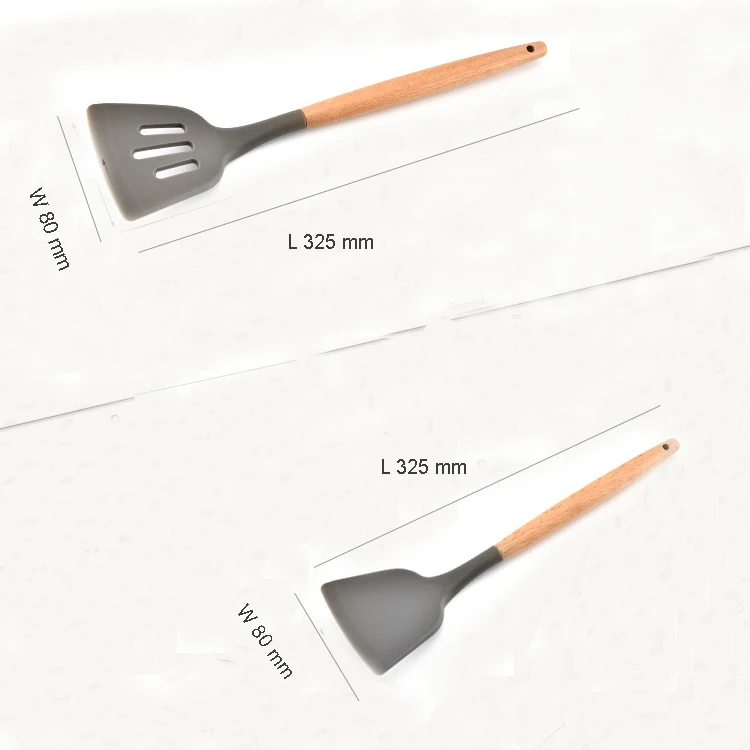 Kitchen ware spatula set 9 pieces natural beech wooden kitchen utensil set silicone cooking utensil set
