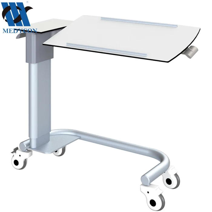 Luxurious Wooden Board Hospital Movable Over bed Table Adjustable Medical Bedside Table