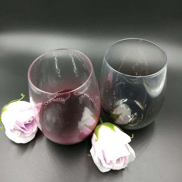 Elegant BPA free spaying colored drinking cups plastic wine glass