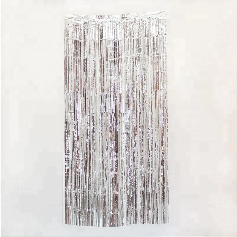 3ft x 8ft Laser Metallic  Fringe Foil Curtain Party Tinsel Backdrop Wedding Decor Hanging Stripes Door Curtain