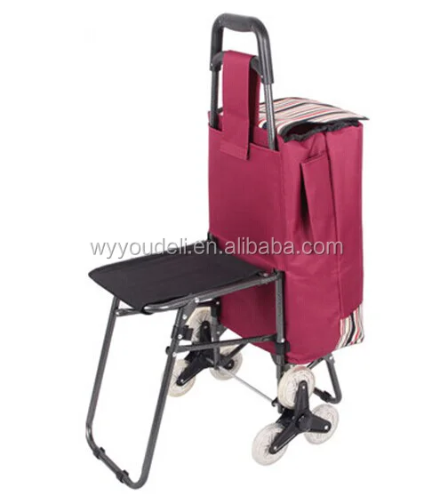 folding fashion supermarket trolley shopping bag with chair