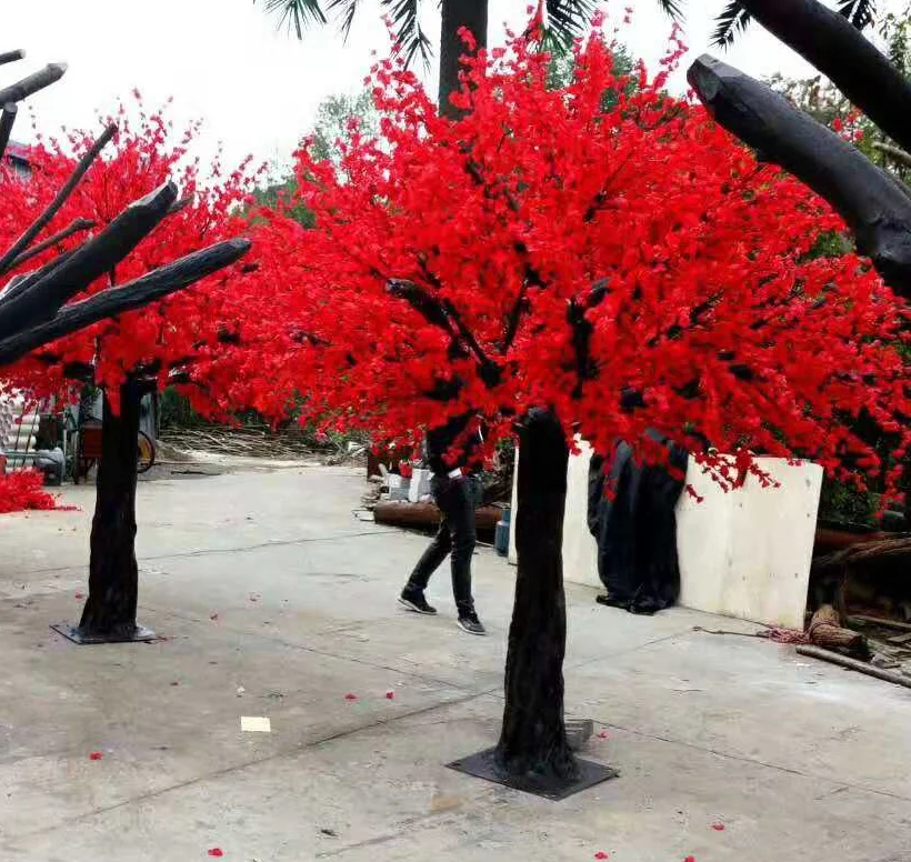 red colourful leaves artificial plum blossom tree with black trunk