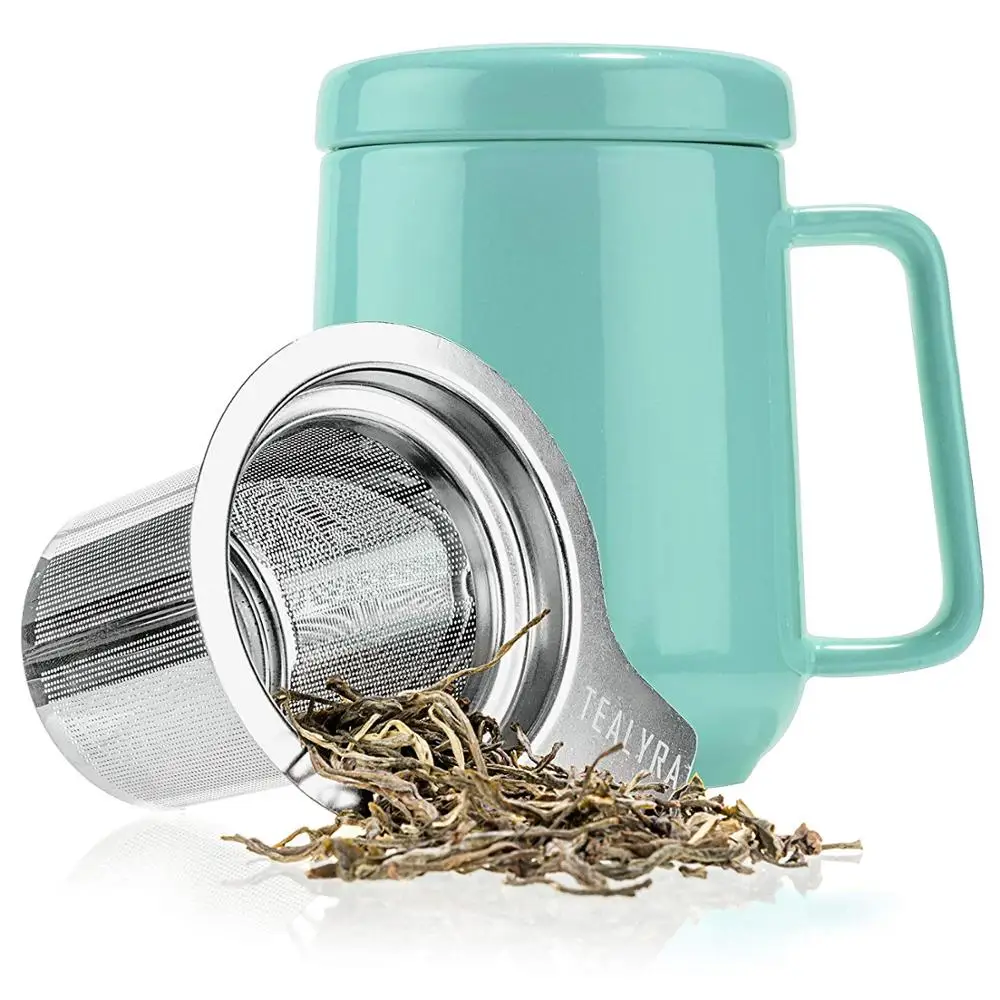 
19 ounce Ceramic Tea Cup Large Tea High-Fired Ceramic Mug with Lid and Stainless Steel Infuser 