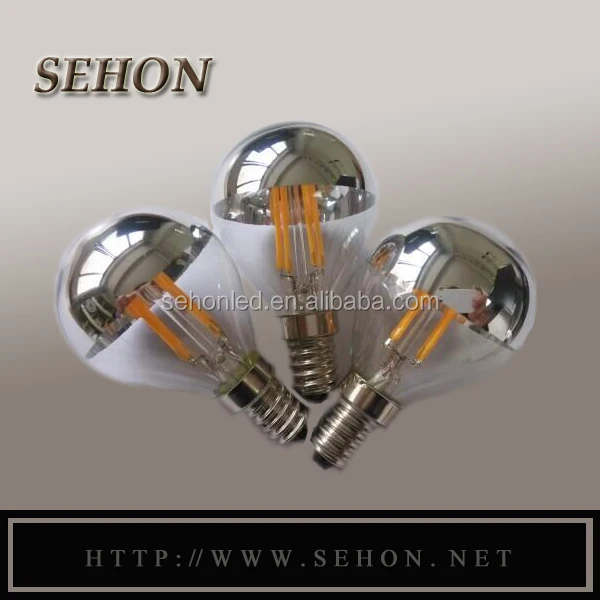 half silvered crown E14 E27 half mirror 220V G45 led filament bulb 4W