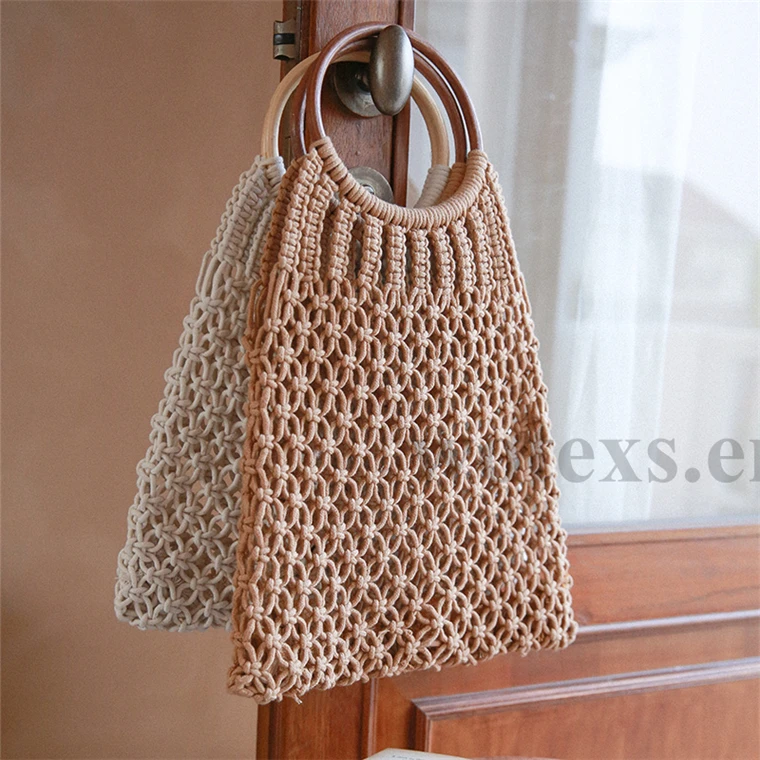 NG0101 Custom design Straw Raffia Macrame Fishnet Macrame bag Shopping Net Market Reusable Tote shopping Rope bag
