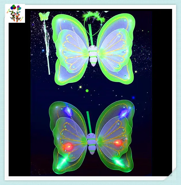 Cheap Kids Girls Party Costume Led Light up Fairy Butterfly Wings with Glitter HPC-2947