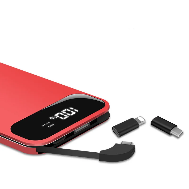 
New Design Mobile Phone Chargers 10000mah Mobile Power Bank with built in charging cable for android and iphone 