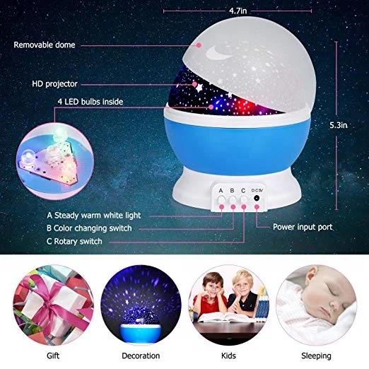 
Indoor decor romantic design USB or battery powered dream rotating LED kids star starry led night light projector 