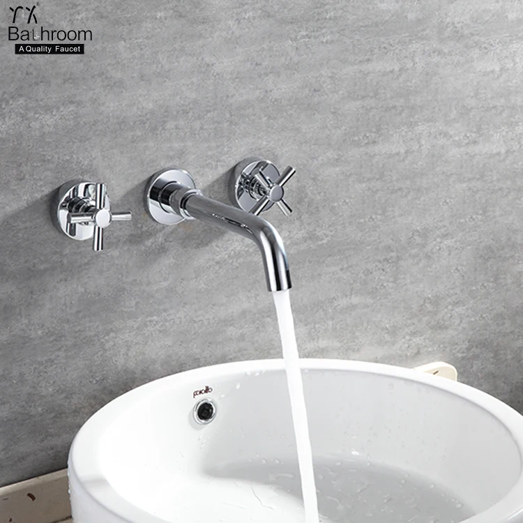 Basin bathtub dual-use faucet Chrome Wall Mounted three hole Rotary basin faucet