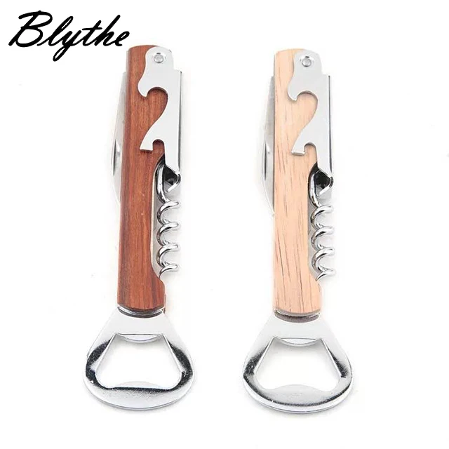 New design wood handle custom logo print metal wooden flask opener bottle opener