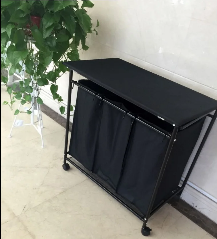 2019 high quality 3 compartment wheeled laundry hamper sorter with lids