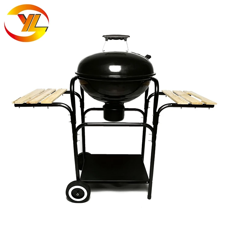 Black Trolley Kettle Charcoal Bbq Grill With Two Panel