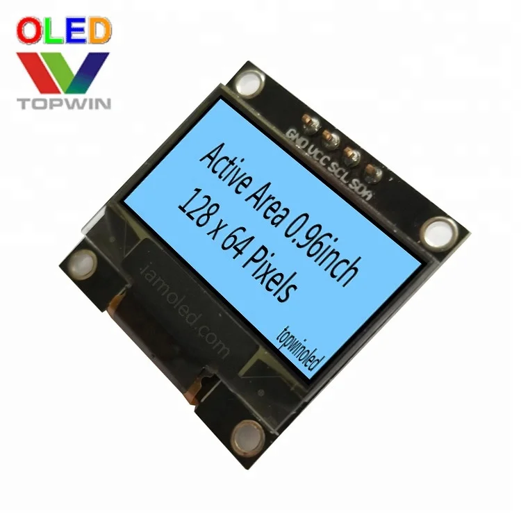 Topwin 0.96' 0.96inch 0.96 inch 128x64 pixels yellow & blue oled display module 4pin iic interface TW28640960A 1306 pcb board