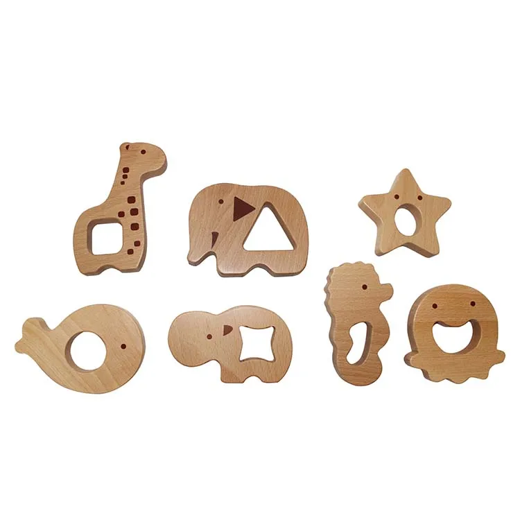 
Animal design beechwood used hard toys for baby wooden baby teething toy 