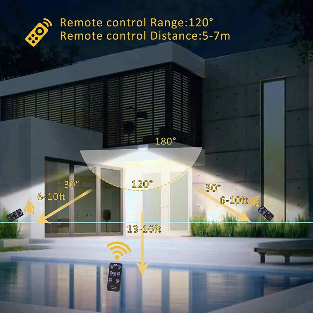 Luz solar LED de noche, Solar Light Outdoor With Remote Control, 60LED Motion Sensor Flood Security Wall Lighting House Warning
