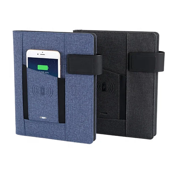 
a5 notebook agenda with power bank and wireless charger 