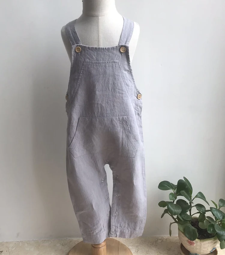 Organic linen overalls baby clothes,Summer strap jumpsuit pure linen clothes suspender pants