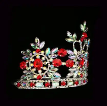 6 Inch Ruby Rhinestone Red Crystal Round Crown Tiara For Queen