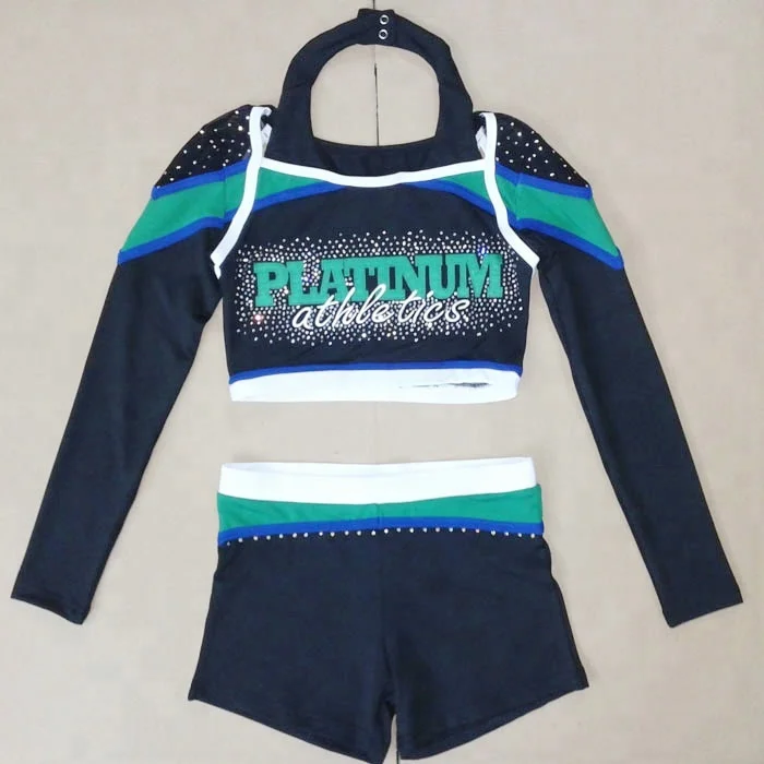 
2018 new metallic shiny cheerleader costumes for cheerleading sports 
