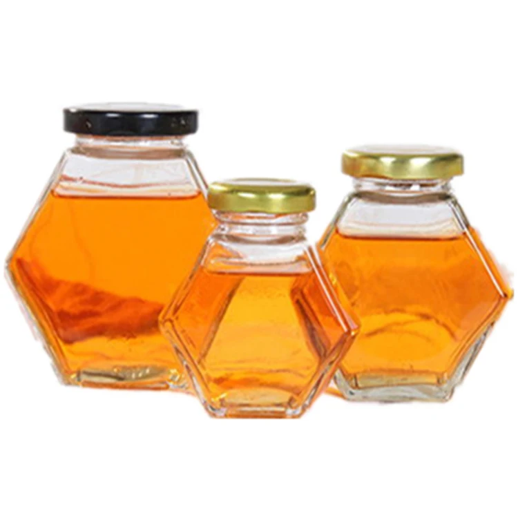 
Wholesale Hexagon Glass Jar Storage 100ml 180ml 280ml 380ml Six-Rowed Glass Honey Jar With Metal Cap 